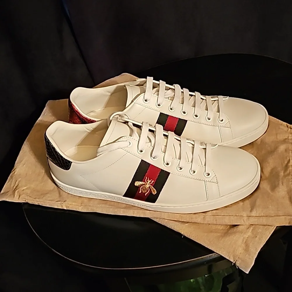 Gucci white embroidered Bee Ace sneakers size 40+ worn ONCE perfect condition - Picture 7 of 12